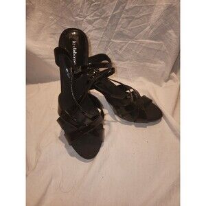 LIZ CLAIBORNE WOMENS NEWBURY LEATHER BLACK PATENT STRAPPY SHOES HEELS 8.5 M
